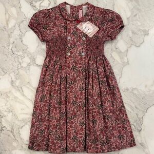 NWT La Coqueta Girls' Floral Pink Dress with Peter Pan Collar
